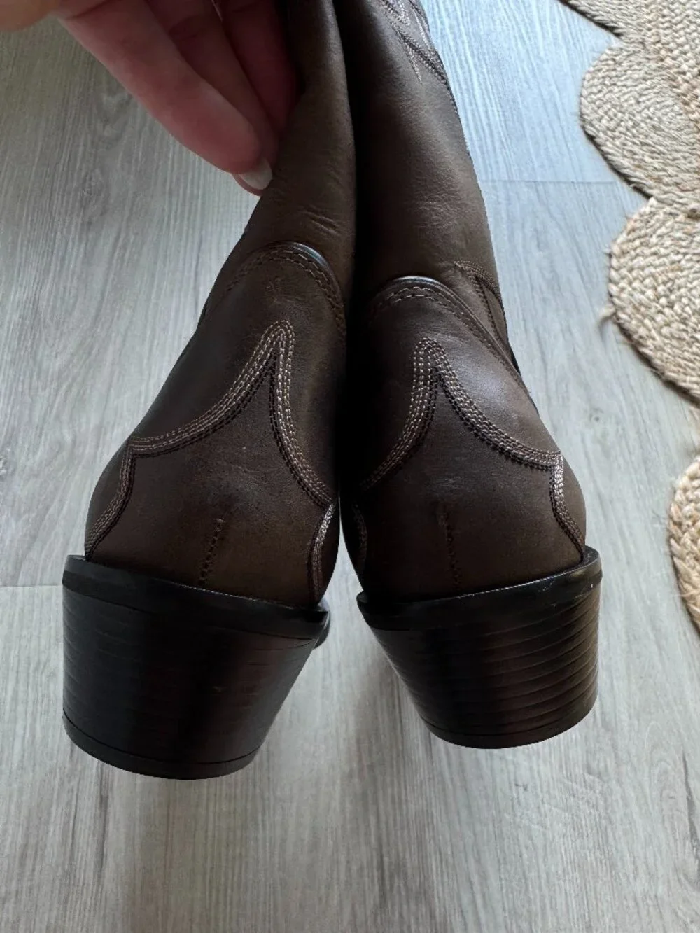 ZARA Tall Leather Cowboy Boots | Distressed Brown | Embroidered | NWT | Size